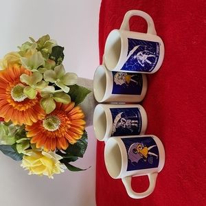 4 piece of Vintage Morton Salt Mugs. 1914, 1921, 1956 and 1968.